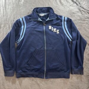Vintage Nike Track Jacket Mens L Blue Spellout Embroidered Gray Tag Y2K Full Zip